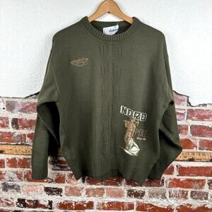 Vintage Dusen Sweater Size Large Green Wool Blend North Pole Hiking Embroidered